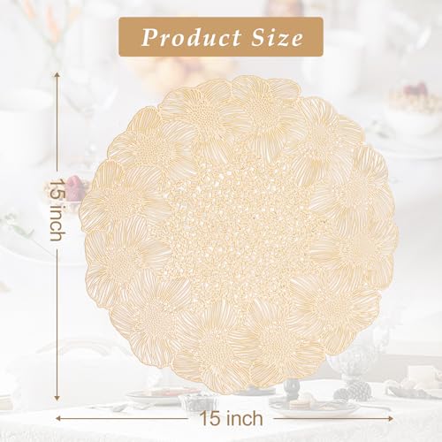 Gold Metallic Vinyl Flower Placemats Set of 6 for Dining Table I961330