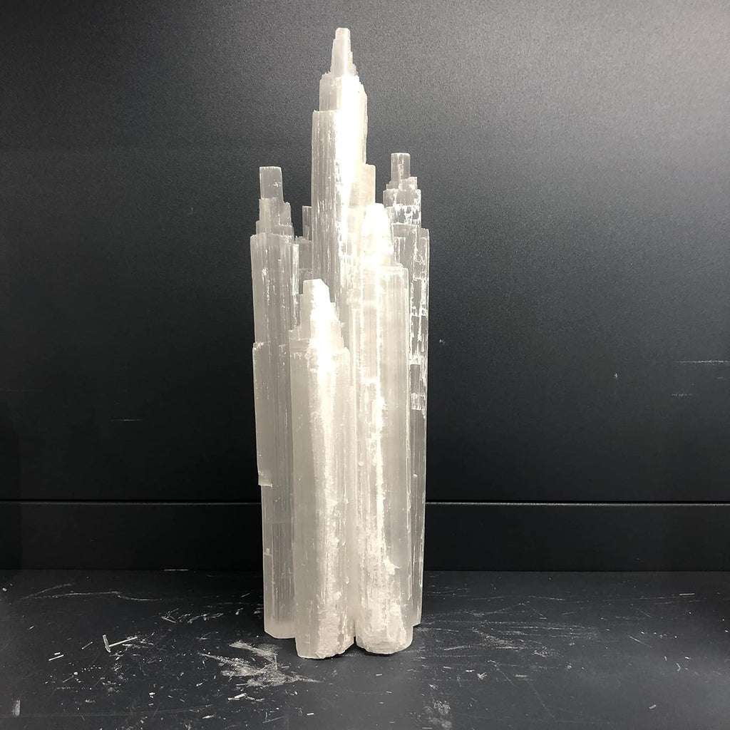 RALDMOV Hand Carved Natural White Selenite Tower Decor, 2 Pack H6641