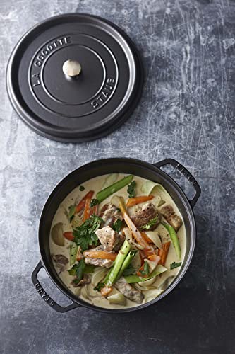 STAUB Cast Iron Dutch Oven 5.5-qt Round Cocotte, Black Matte P4487