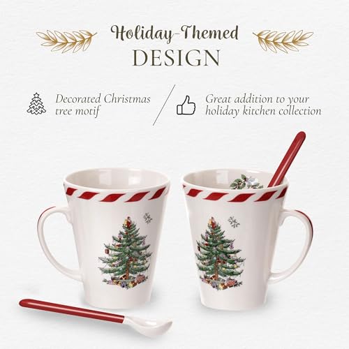 Spode Christmas Tree Peppermint 14oz Mug & Spoon Set (4-Piece) L371800