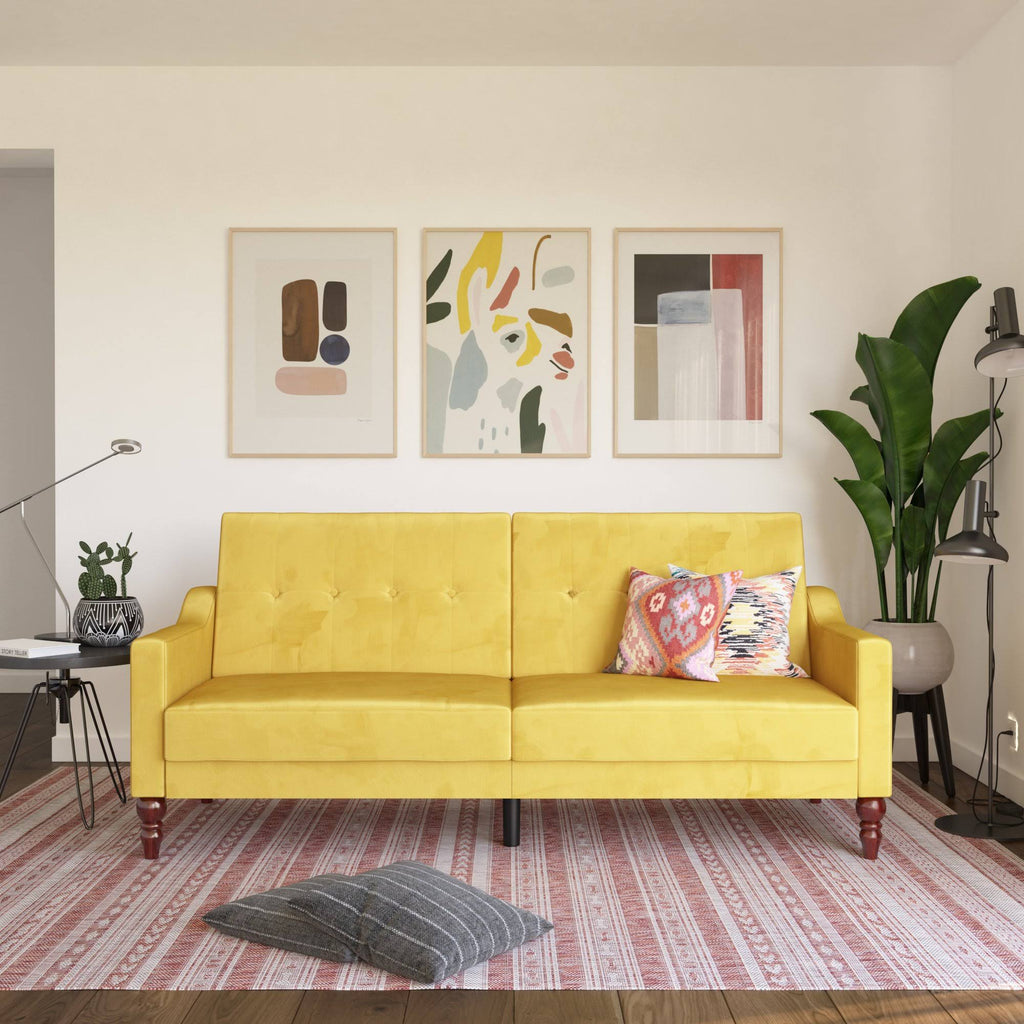 Novogratz Beatrice Coil Futon Convertible Sofa Bed Couch - Mustard E9732