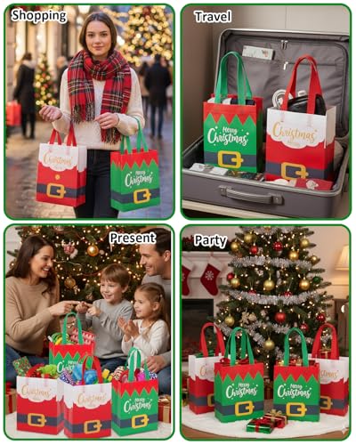 Christmas Gift Bags Assorted Sizes 12PC with Handles, Heavy Duty Non-Woven T61434
