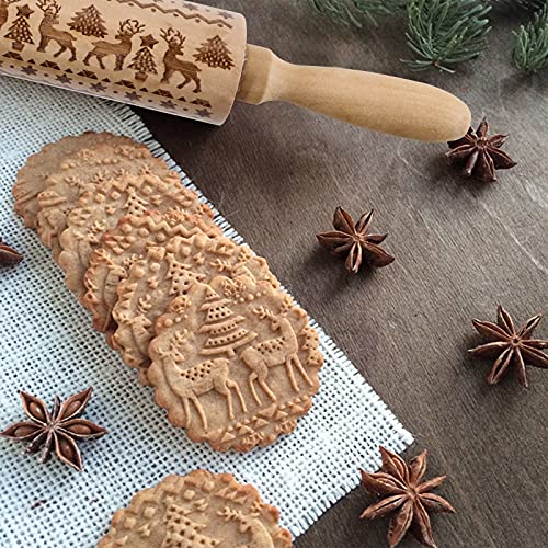 4Pack Christmas Wooden 3D Embossing Rolling Pin for Baking Cookies W389