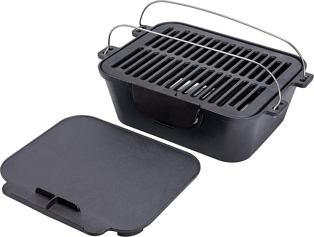 Bruntmor Pre-Seasoned Portable Cast Iron Charcoal Rectangle BBQ Grill N22991