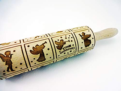 Embossing Rolling Pin with Christmas Symbols for Gingerbread Cookies W48955