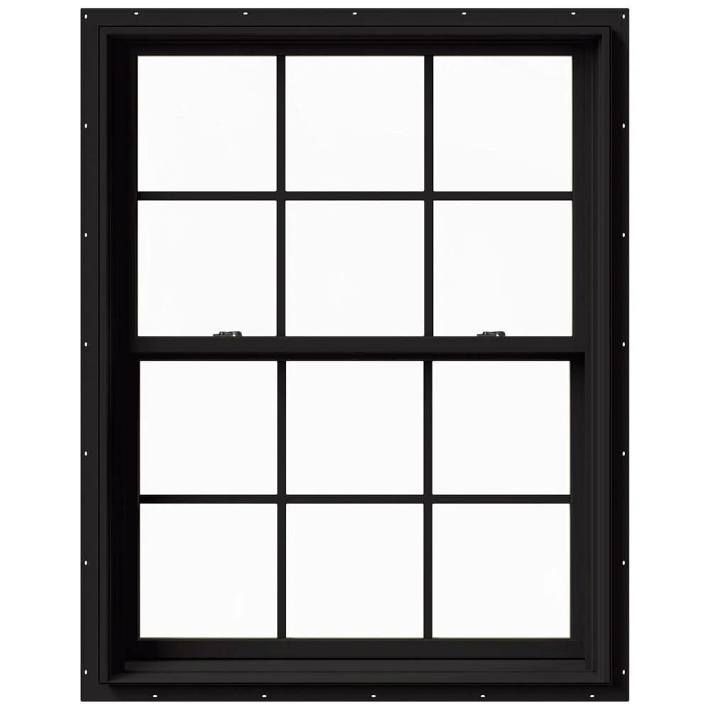 JELD-WEN 37.375 in. x 48 in. W-2500 Series Black Painted Clad Wood Double Hung Window w/ Natural Interior and Screen
