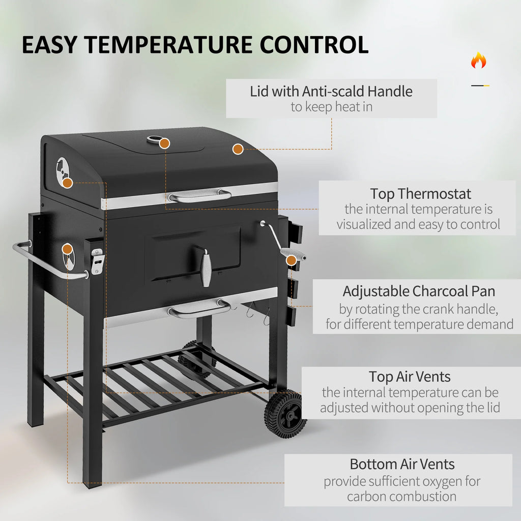 Outsunny Charcoal BBQ Grill, Portable Outdoor Cooker, Black N794