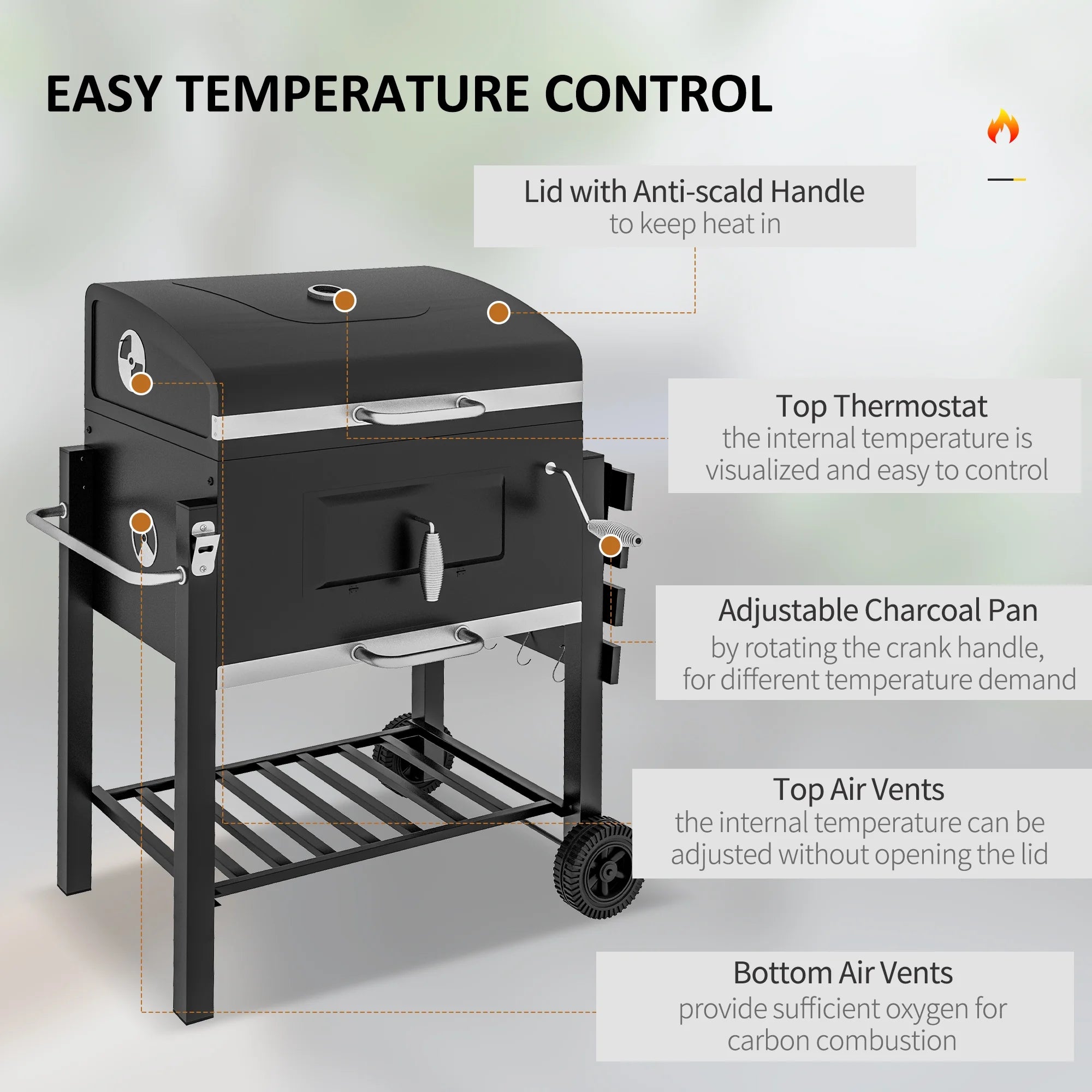 Outsunny Charcoal BBQ Grill, Portable Outdoor Cooker, Black N794