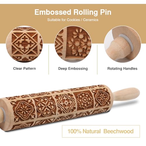 Floral Vine Embossed Wooden Rolling Pin for Baking M158973