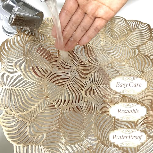 Gold Metallic Vinyl Flower Placemats Set of 6 for Dining Table I961330