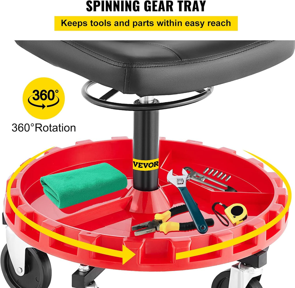 VEVOR Shop Stool, 400 LBS Capacity, Adjustable Height Rolling Garage Seat N6049