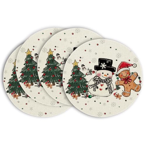 Artoid Mode Snowman Gingerbread Christmas Placemats Set of 4, 12x18 Inch K785