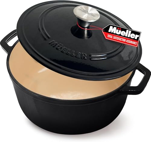 Mueller 6qt Enameled Cast Iron Dutch Oven with Lid, Oven-Safe to 500°F, White N219