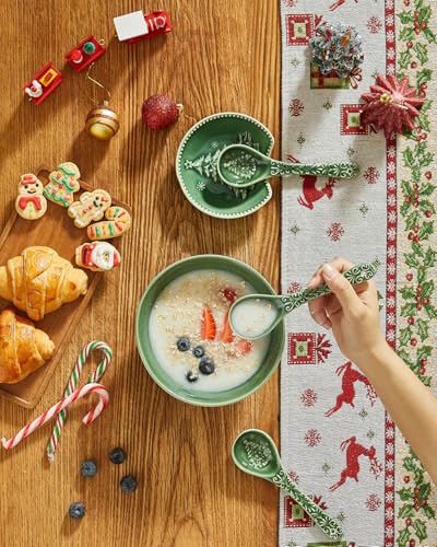 Christmas Tree Ceramic Spoons, Set of 6, Espresso & Dessert T96458
