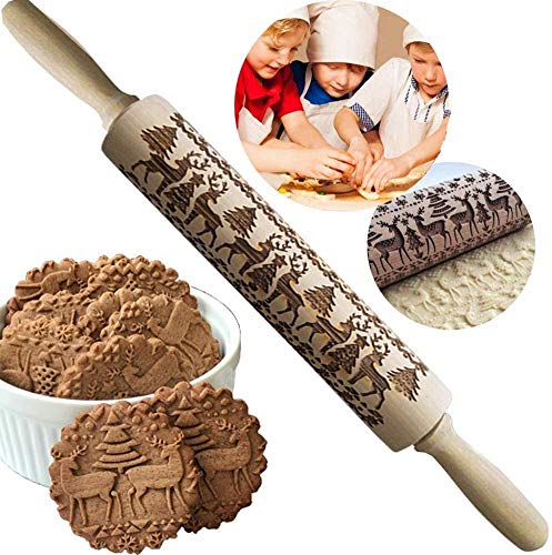 Christmas Wooden Reindeer Embossing Rolling Pin for Baking L5839