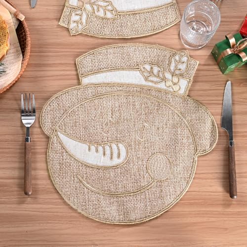 Snowflake Burlap Christmas Placemats Set of 4 for Round Table H634