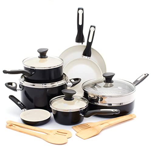 GreenPan Rio 16 Piece Cookware Set, Hard Anodized Ceramic Nonstick, Black C3064