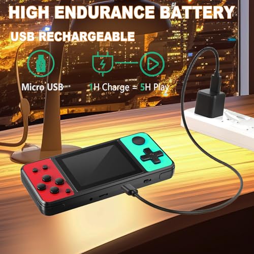 32 Bit Handheld Game Console with 139 Built-in Games, 3.0" IPS Screen, Blue-Red T968340