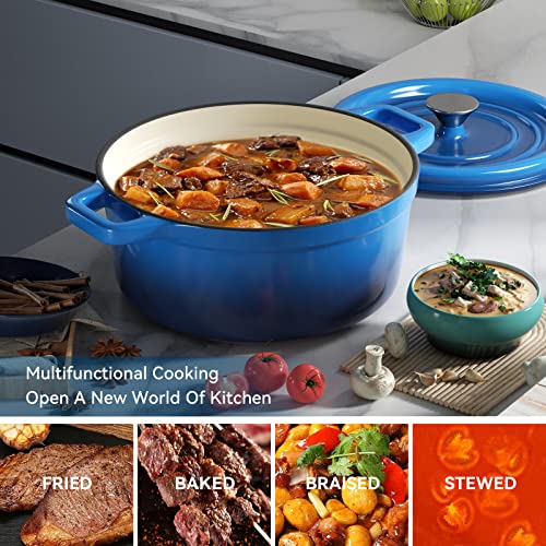 Miereirl 6 Quart Enameled Cast Iron Dutch Oven with Lid, Dark Blue P867