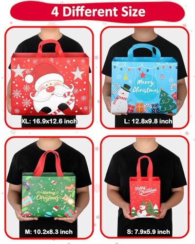 Christmas Gift Bags Assorted Sizes 12PC with Handles, Heavy Duty Non-Woven T61434