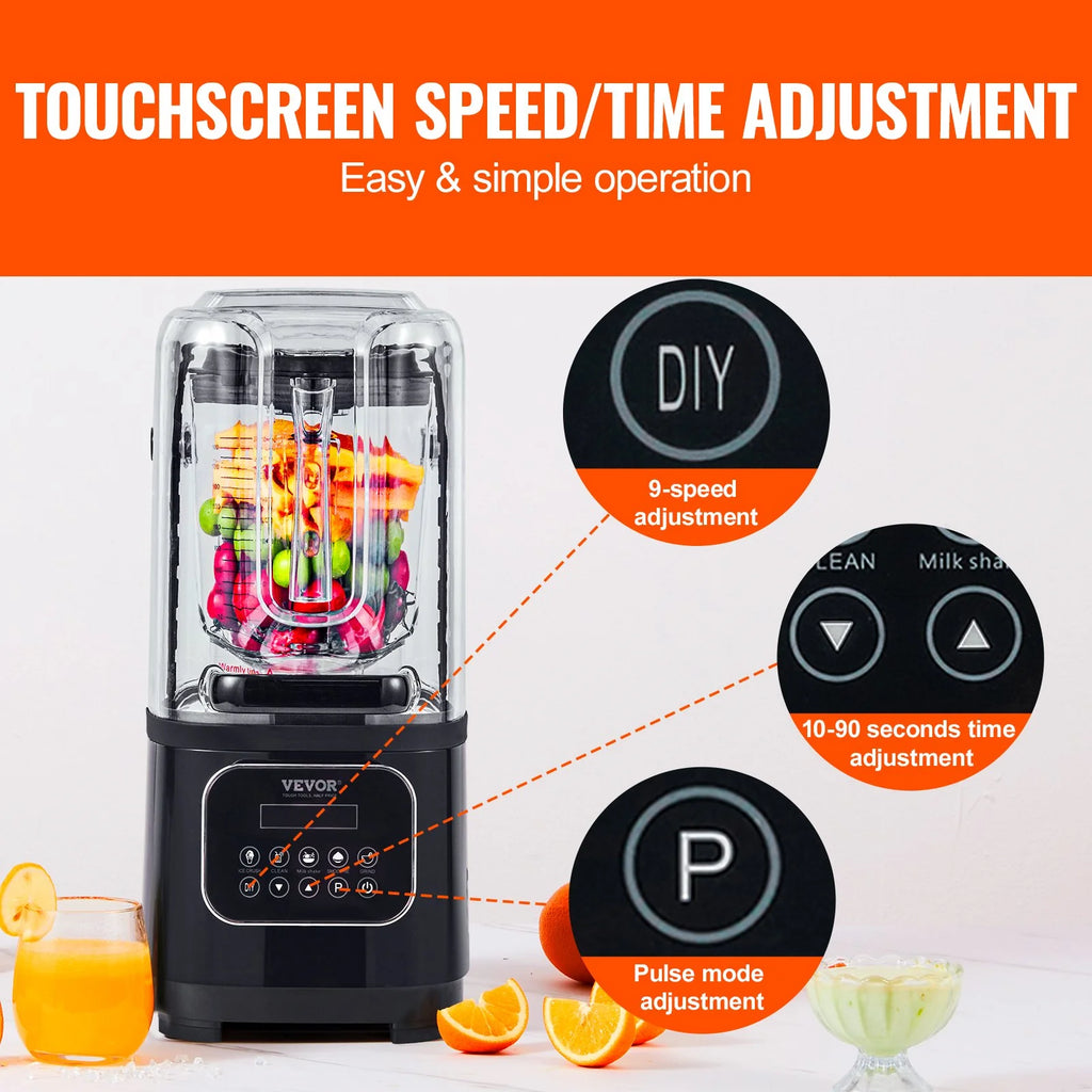 VEVOR Professional Blender with Shield - Commercial 68 oz Stainless Steel U694819
