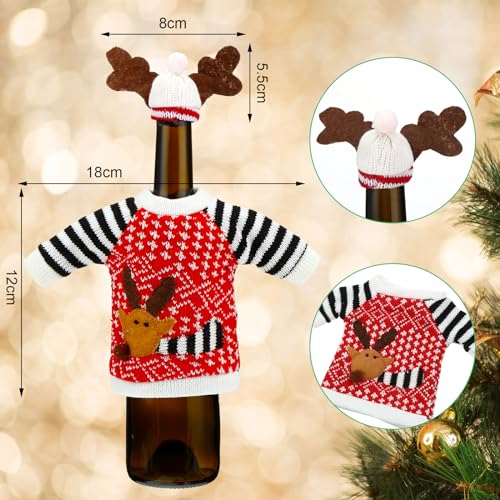 16 Sets Christmas Wine Bottle Covers with Hat Knitted Dress, 8 Styles G574