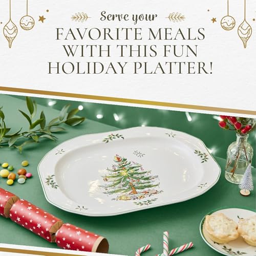 Spode Christmas Tree Sculpted Octagonal Platter, 14-Inch Holiday Serving Dishwasher & Microwave Safe Q207241