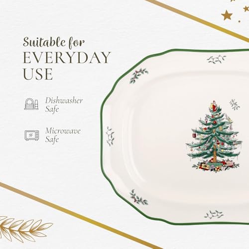 Spode Christmas Tree Sculpted Octagonal Platter, 14-Inch Holiday Serving Dishwasher & Microwave Safe Q207241