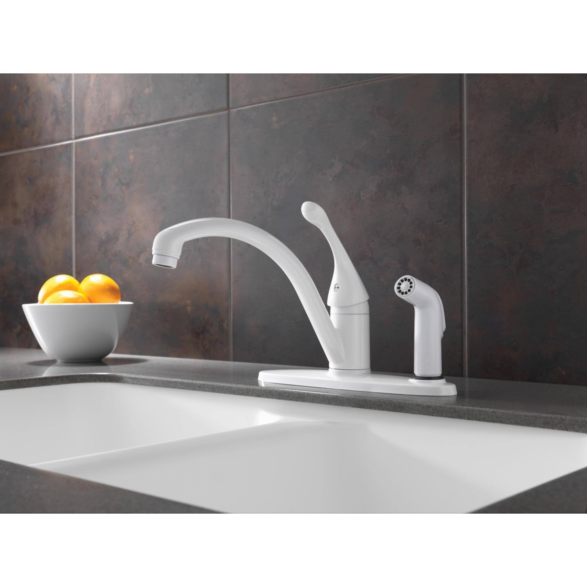 Delta 340-DST Collins Single Handle Kitchen Faucet with Integral Spray Chrome R64014