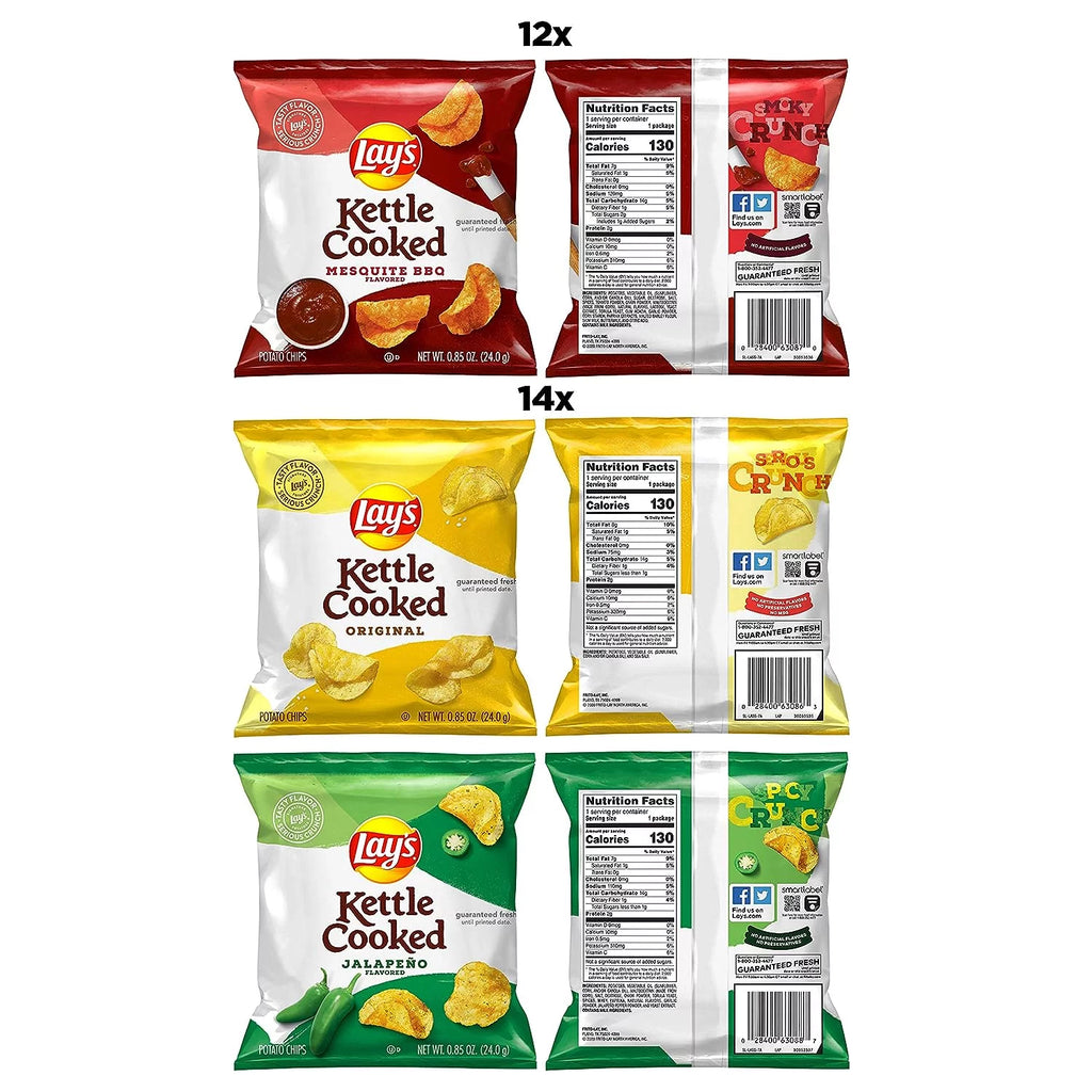 Lay's Kettle Cooked Potato Chips Variety Pack, 1oz Bags, 40 Count O14085