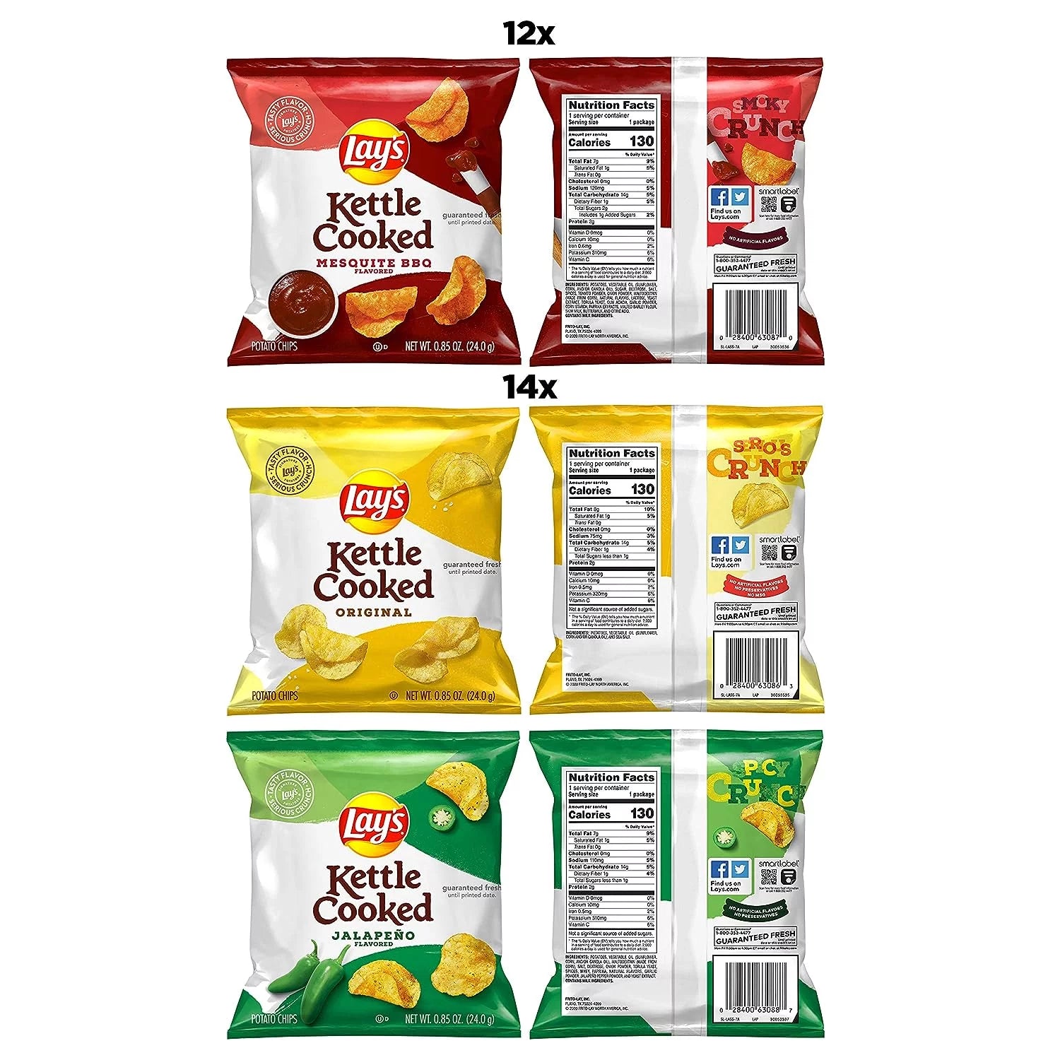Lay's Kettle Cooked Potato Chips Variety Pack, 1oz Bags, 40 Count O14085