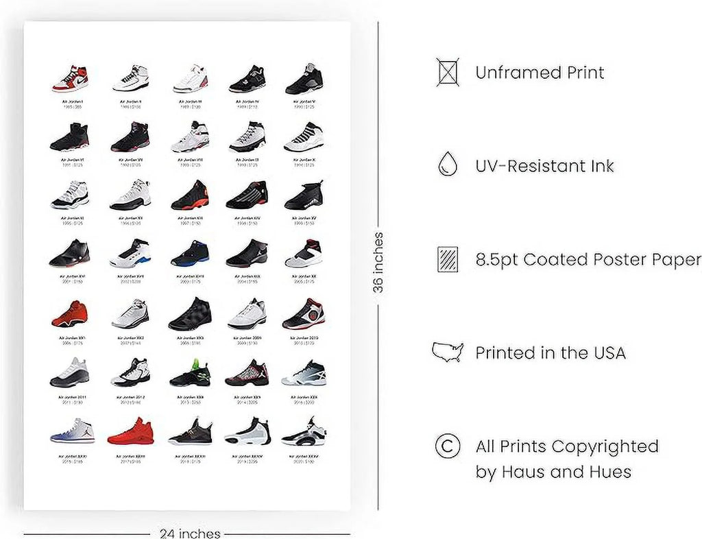 HAUS AND HUES Michael Jordan Sneaker Poster - Unframed 24x36 Wall Art I339188
