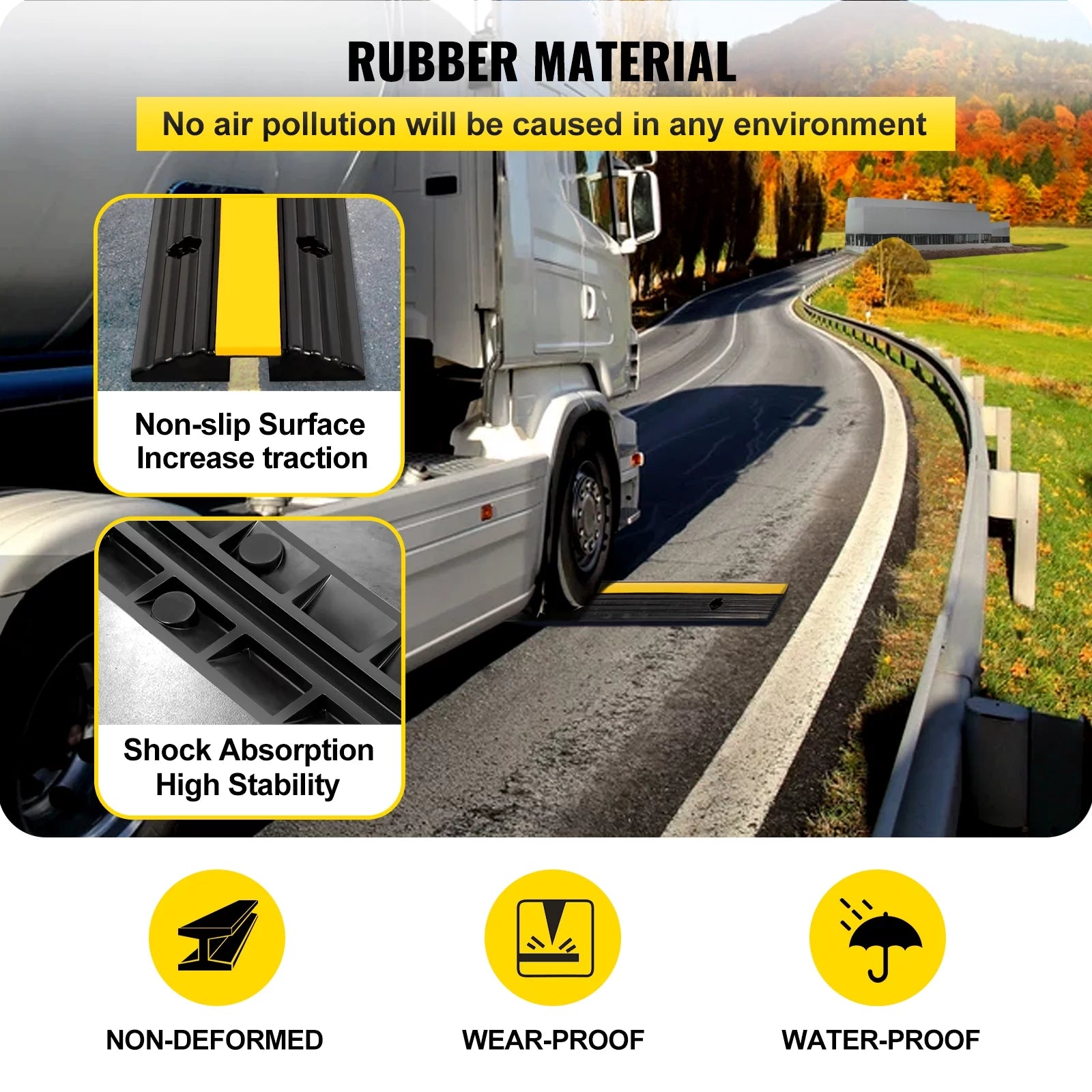 VEVOR 4 Pack 1-Channel Rubber Cable Protector Ramp Heavy Duty 22046lbs C6843
