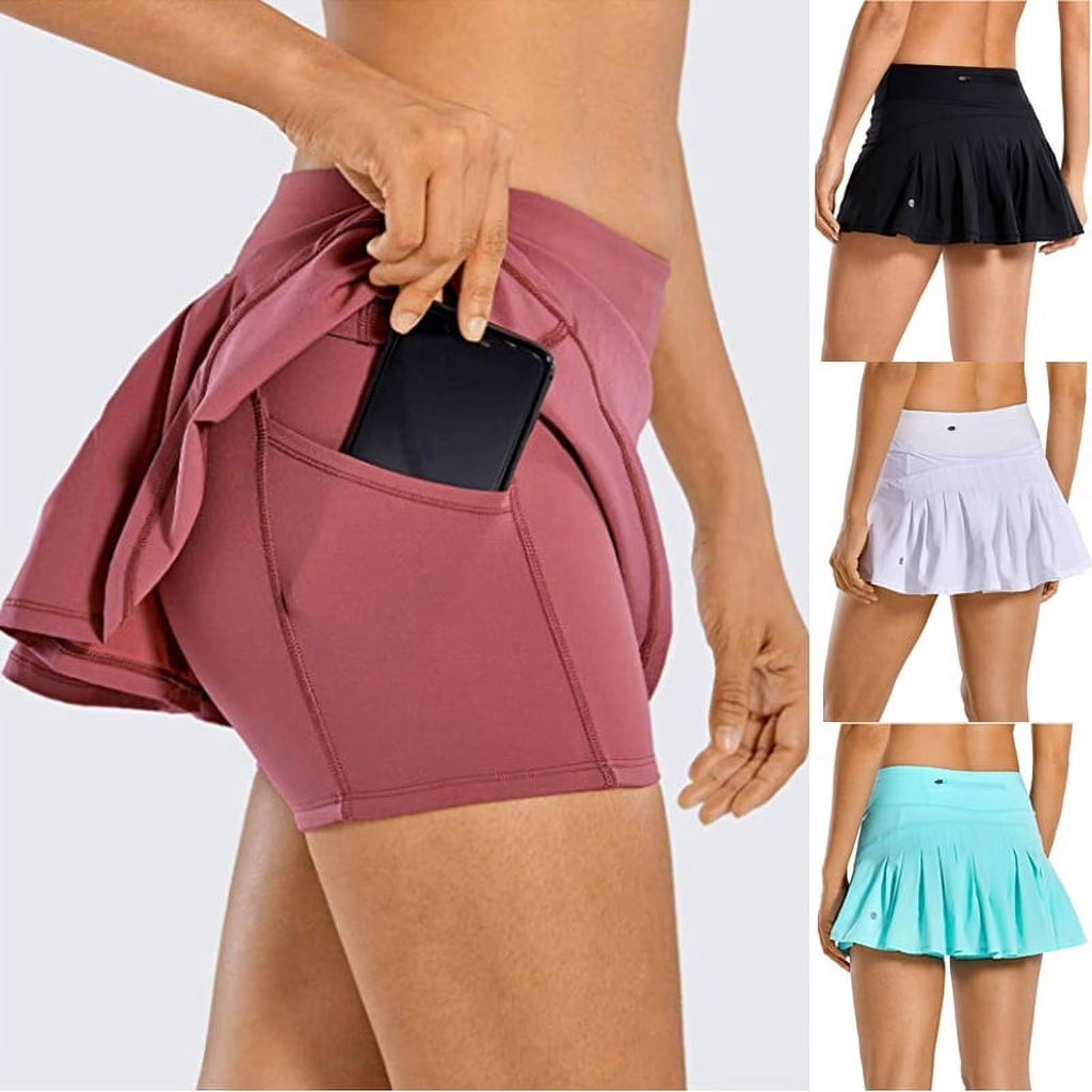 WISPR Women's Athletic Tennis Golf Skirts Mid-Waisted Pleated Shorts with Pocket (2XL)