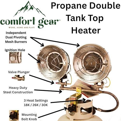 Comfort Gear Double Tank Top Portable Propane Radiant Heater, 30,000 BTUs, Outdoor Use Only A2041