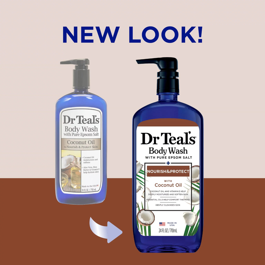 Dr Teal's Body Wash with Pure Epsom Salt & Coconut Oil, 24 Fl Oz (Pack of 4) L7051