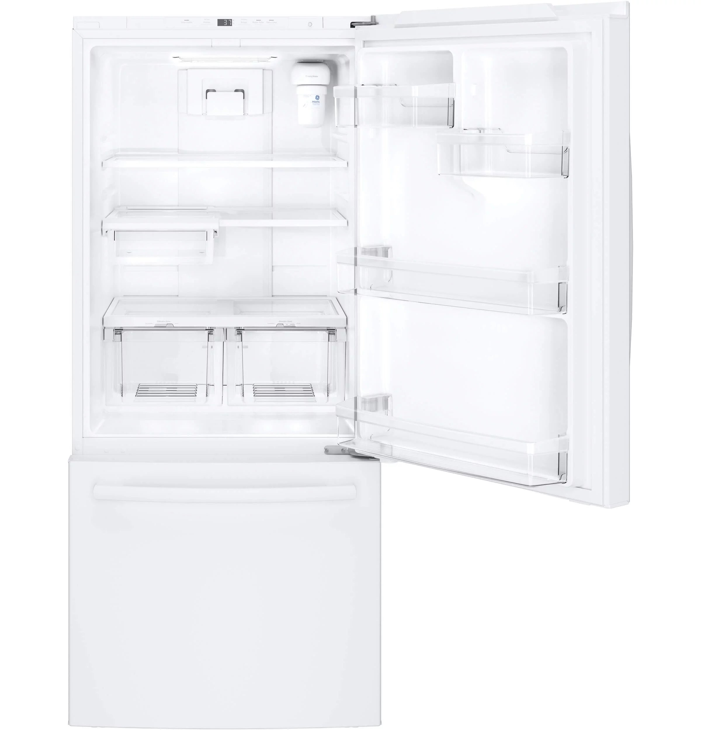 GE Appliances GDE21EGKWW 30 Inch Bottom Freezer Refrigerator White P6781