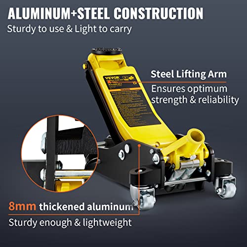 VEVOR 3 Ton Low Profile Aluminum Steel Racing Floor Jack with Dual Pistons Quick Lift Pump T8371