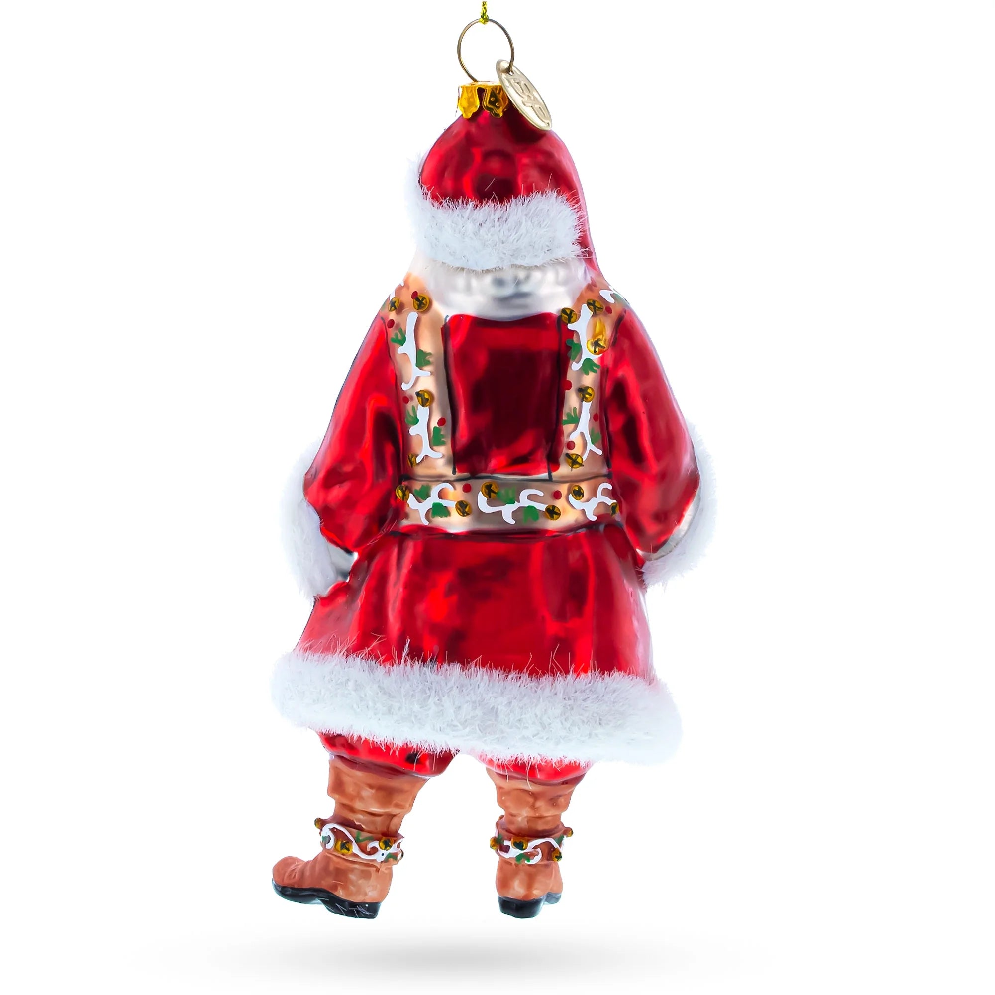 Classic Santa in Fur Coat and Red Hat Blown Glass Christmas Ornament D60600