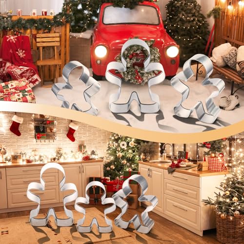 Tandefio Set of 3 Oversized Silver Gingerbread Men Cookie Cutters for Christmas Decor I1813