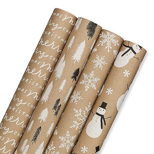 American Greetings Vintage Kraft Christmas Wrapping Paper Rolls, 4 Rolls, 80 sq. ft. D740