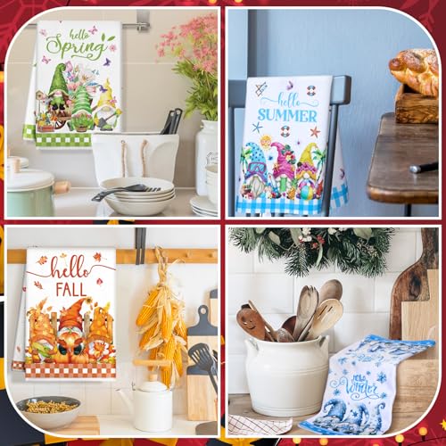 12 Pcs Seasonal Kitchen Towels Set Gnome Style Bright Color K6356