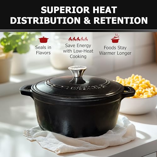 Mueller 6qt Enameled Cast Iron Dutch Oven with Lid, Oven-Safe to 500°F, White N219