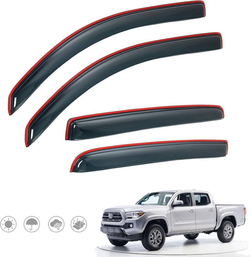 in-Channel Rain Guards Compatible with 2016-2022 Tacoma Double Cab Side Window Deflectors, Vent Window Visors, Front+Rear Pack of 2