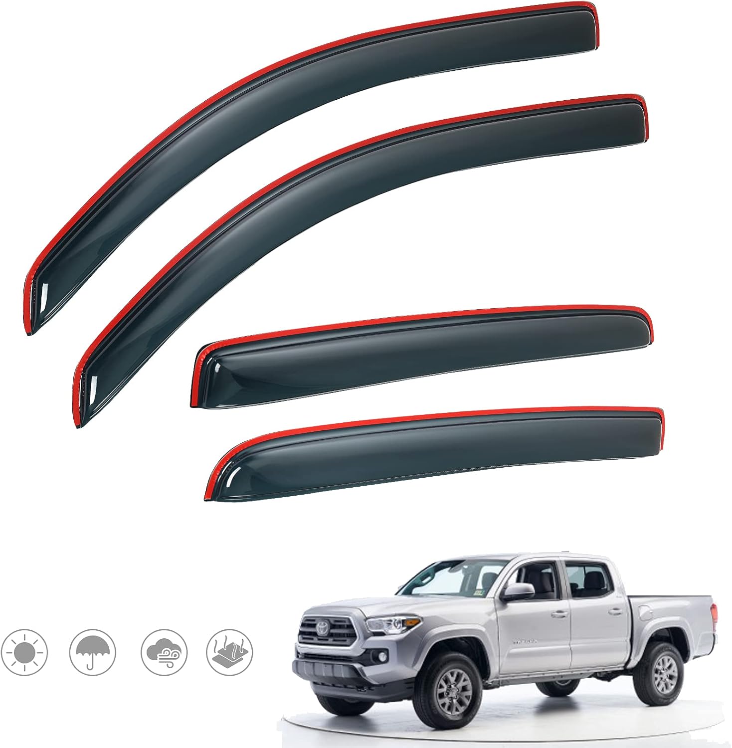 in-Channel Rain Guards Compatible with 2016-2022 Tacoma Double Cab Side Window Deflectors, Vent Window Visors, Front+Rear Pack of 2