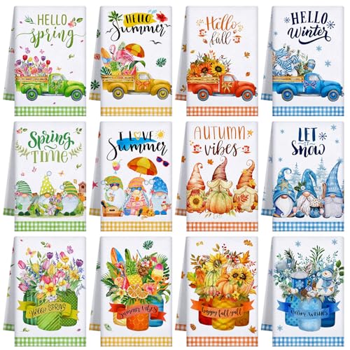 12 Pcs Seasonal Kitchen Towels Set Gnome Style Bright Color K6356