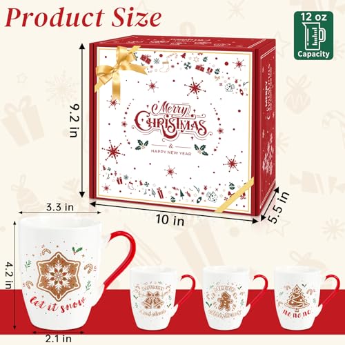 Classic Christmas Coffee Mug Set of 4, 12 oz Ceramic with Gift Box V15146
