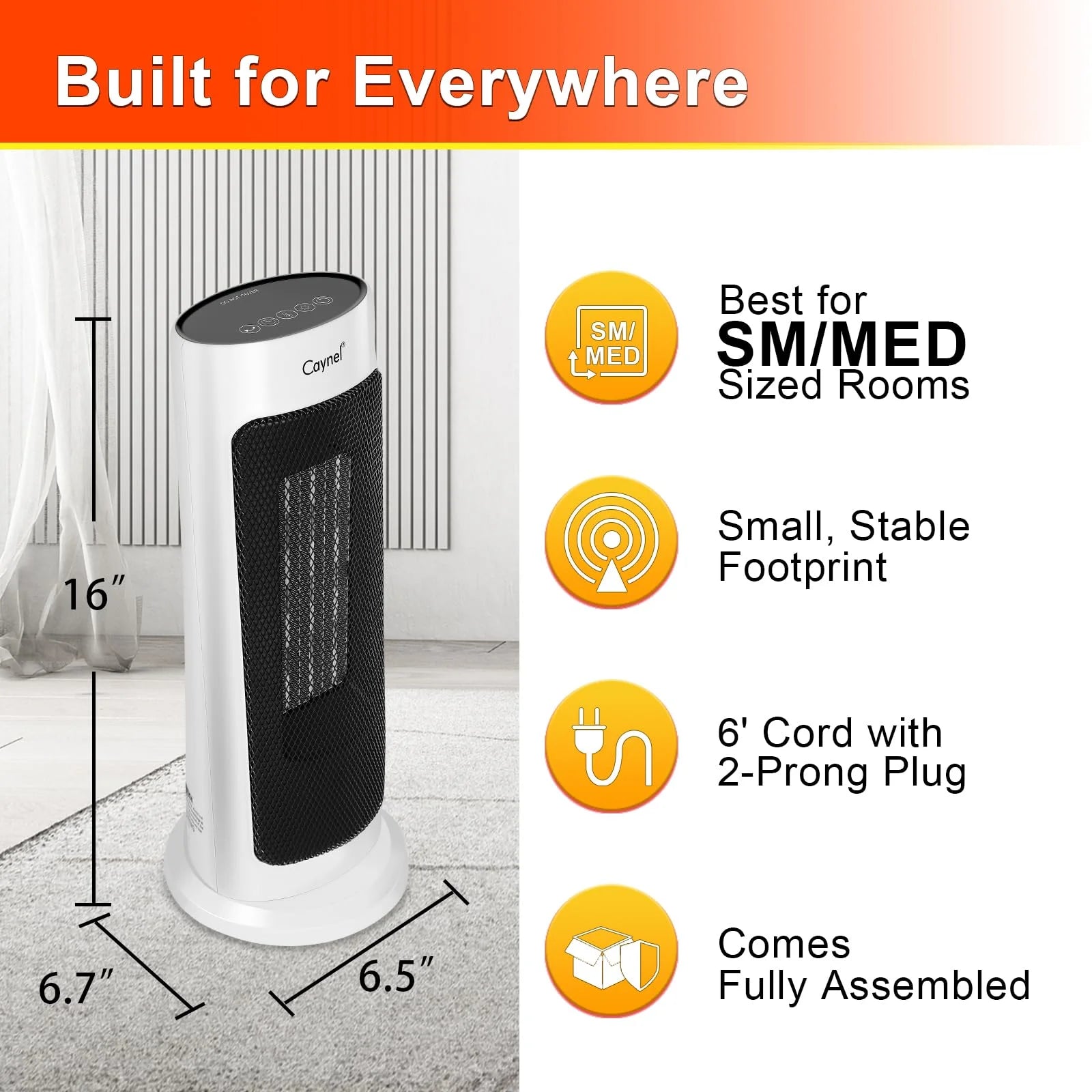 Caynel Oscillating Tower Ceramic Heater for Home, 1500W, White H2150
