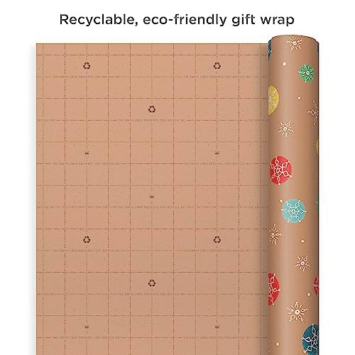 Hallmark Christmas Wrapping Paper Rolls, Brown Kraft Holiday Gift Wrap, 3-Pack B6253