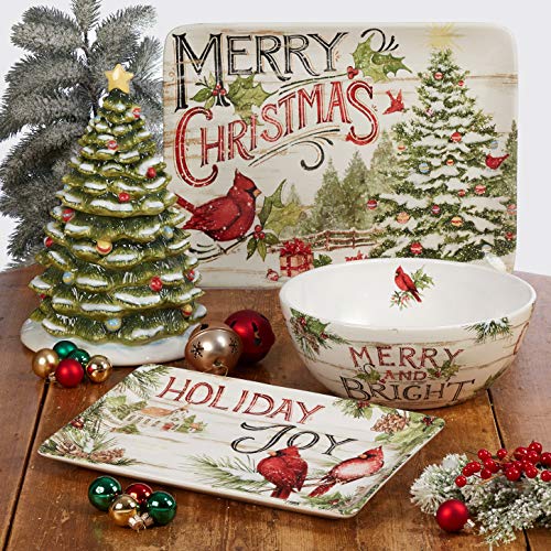 Evergreen Christmas 16 oz Ceramic Mug Set of 4 with Cardinal Design R573835
